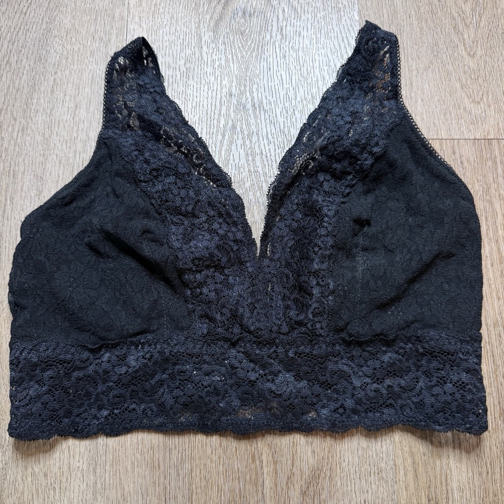 Soma‎ Large Bralette Lace Plunge Black Wireless Back Closure